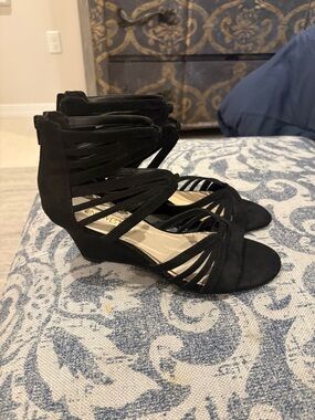 Nine West Black Strappy Wedge Sandals